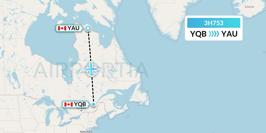 3H753 Air Inuit Flight Map: Quebec to Kattiniq