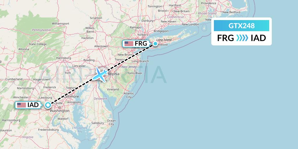 GTX248 GTA Air Flight Map: Farmingdale to Washington