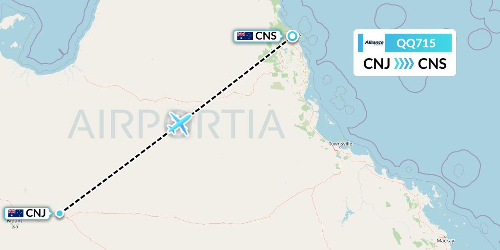 QQ715 Alliance Airlines Flight Map: Cloncurry to Cairns