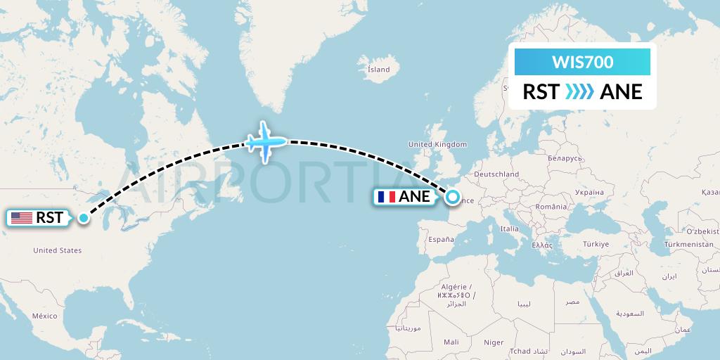 WIS700 Paccair Flight Map: Rochester to Angers