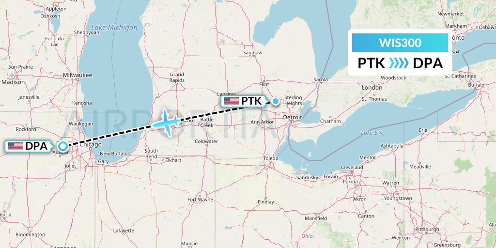 WIS300 Paccair Flight Map: Oakland County to Chicago