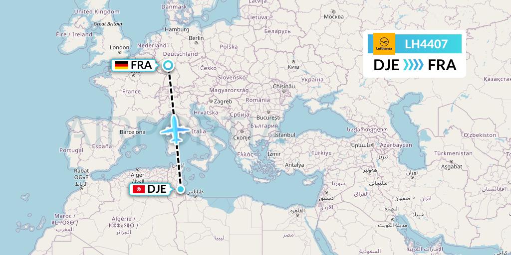 LH4407 Lufthansa Flight Map: Djerba to Frankfurt