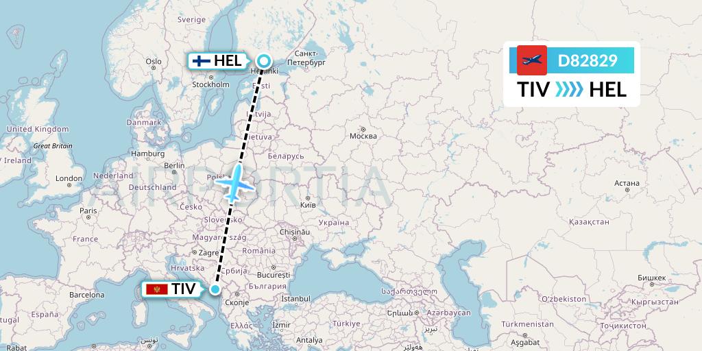 D82829 Norwegian Air International Flight Map: Tivat to Helsinki