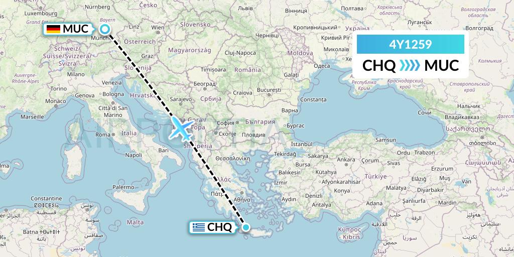 4Y1259 Eurowings Discover Flight Map: Chania to Munich