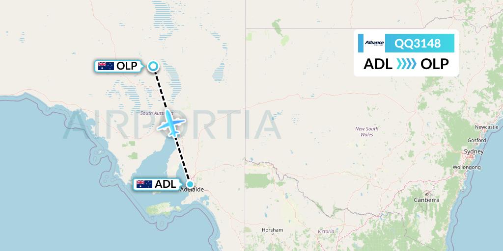 QQ3148 Alliance Airlines Flight Map: Adelaide to Olympic Dam