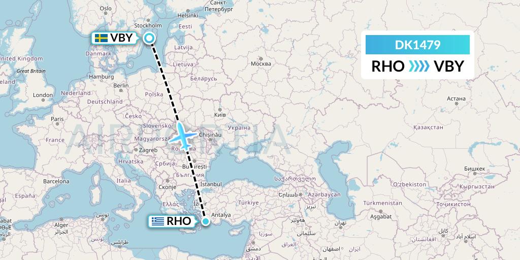 DK1479 Thomas Cook Airlines Scandinavia Flight Map: Rhodes to Visby