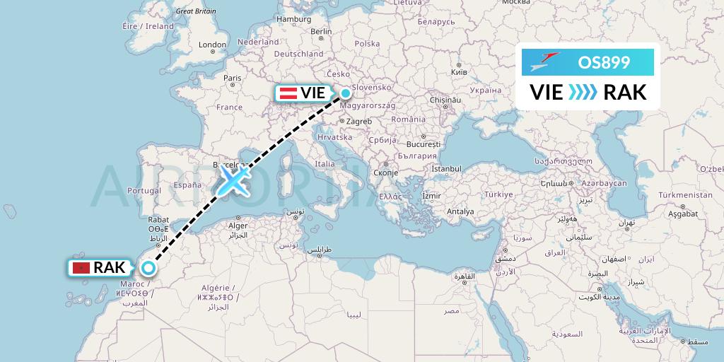 OS899 Austrian Airlines Flight Map: Vienna to Marrakesh 