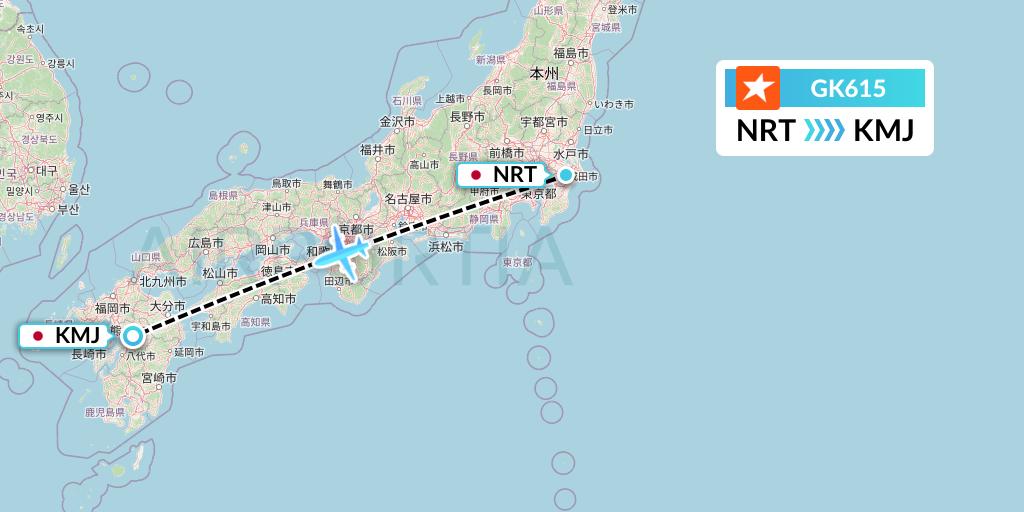 GK615 JetStar Japan Flight Map: Tokyo to Kumamoto