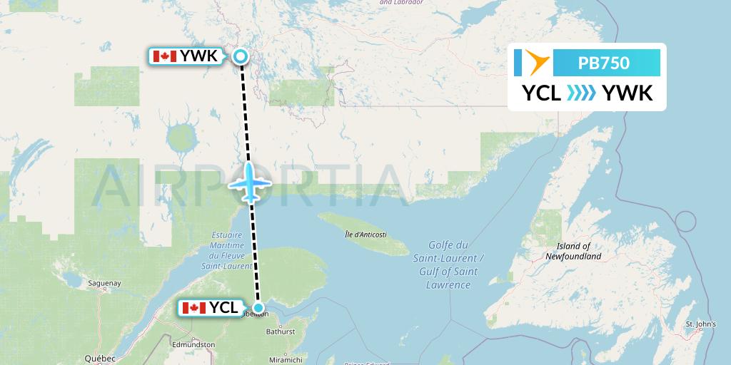 PB750 PAL Airlines Flight Map: Charlo to Wabush