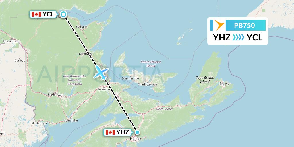 PB750 PAL Airlines Flight Map: Halifax to Charlo