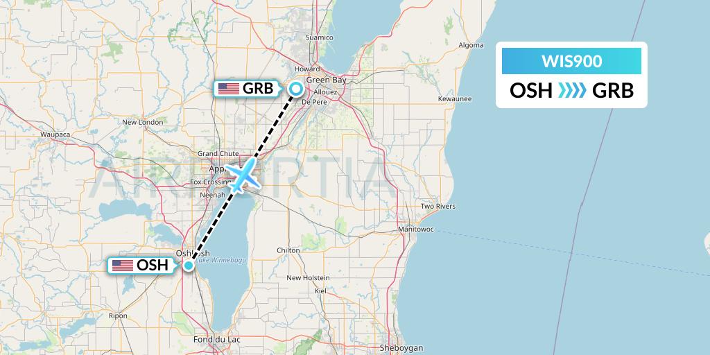 WIS900 Paccair Flight Map: Oshkosh to Green Bay