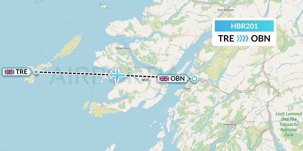 HBR201 Hebridean Air Services Flight Map: Tiree to North Connel