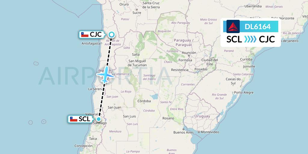 DL6164 Delta Air Lines Flight Map: Santiago to Calama