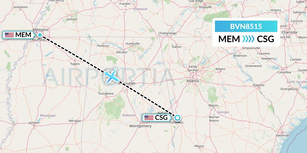 BVN8515 Baron Aviation Services Flight Map: Memphis to Columbus