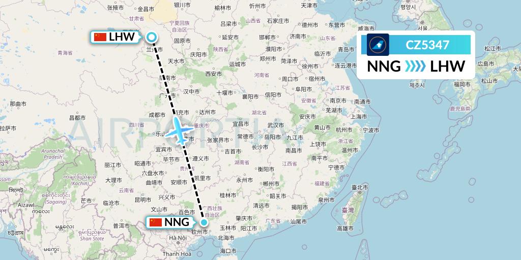 CZ5347 China Southern Airlines Flight Map: Nanning to Lanzhou