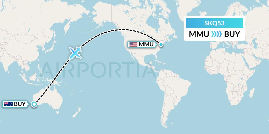 SKQ53 Labcorp Flight Map: Morristown to Bunbury