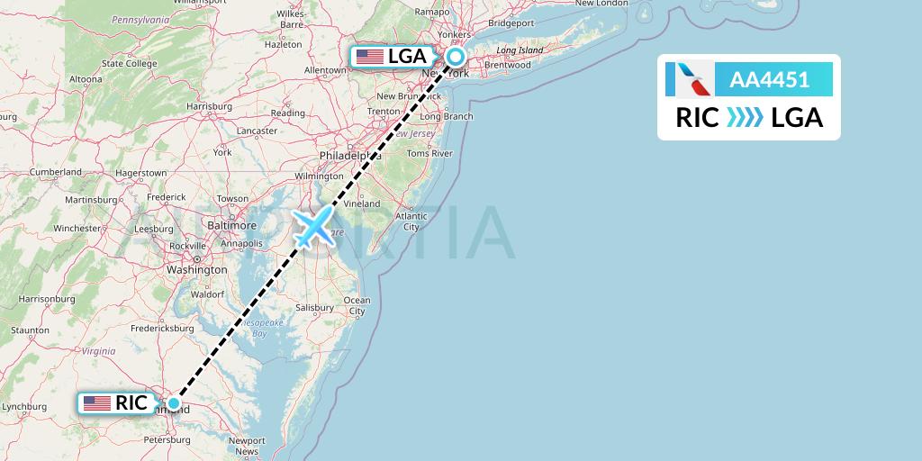 AA4451 American Airlines Flight Map: Richmond to New York