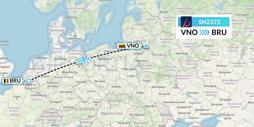 SN2372 Brussels Airlines Flight Map: Vilnius to Brussels