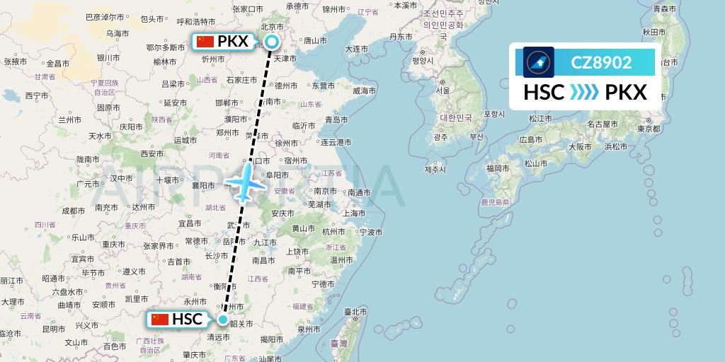 CZ8902 China Southern Airlines Flight Map: Shaoguan to Beijing