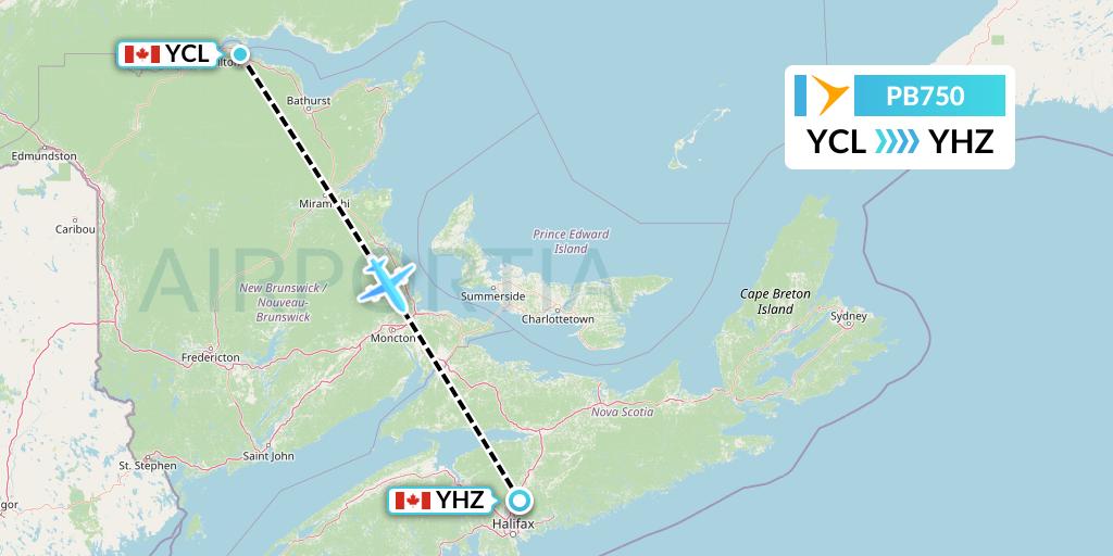 PB750 PAL Airlines Flight Map: Charlo to Halifax