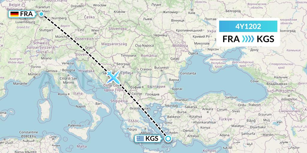 4Y1202 Eurowings Discover Flight Map: Frankfurt to Kos