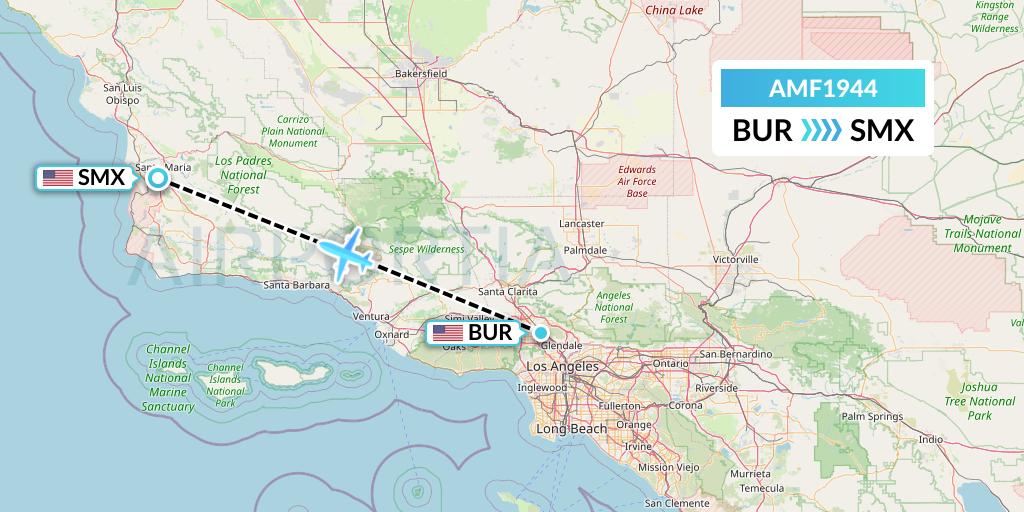 AMF1944 Ameriflight Flight Map: Burbank to Santa Maria