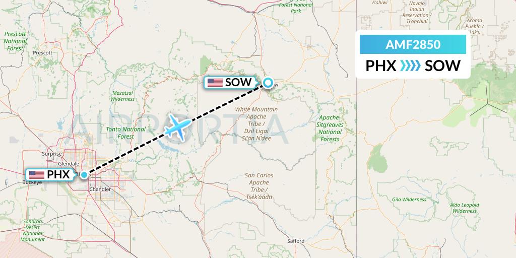 AMF2850 Ameriflight Flight Map: Phoenix to Show Low