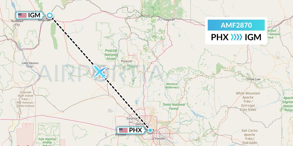 AMF2870 Ameriflight Flight Map: Phoenix to Kingman