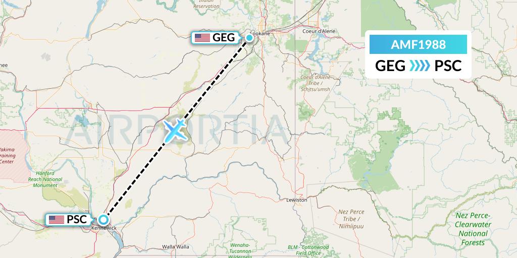 AMF1988 Ameriflight Flight Map: Spokane to Pasco