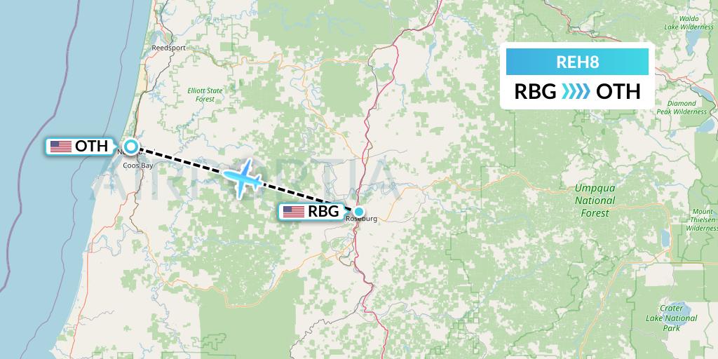 REH8 Reach Air Medical Services Flight Map: Roseburg to North Bend