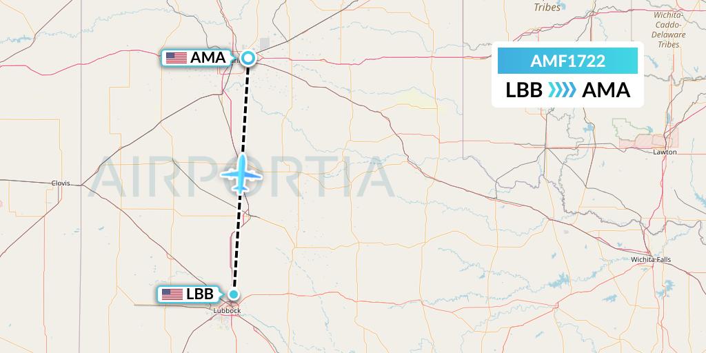 AMF1722 Ameriflight Flight Map: Lubbock to Amarillo