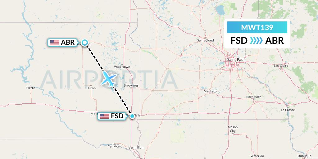 MWT139 Midwest Aviation Division Flight Map: Sioux Falls to Aberdeen