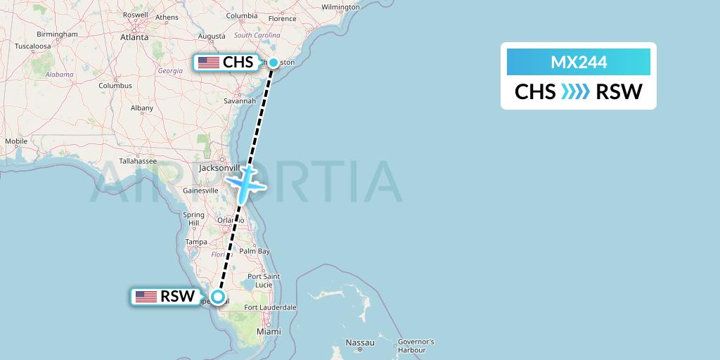 MX244 Breeze Airways Flight Map: Charleston to Fort Myers