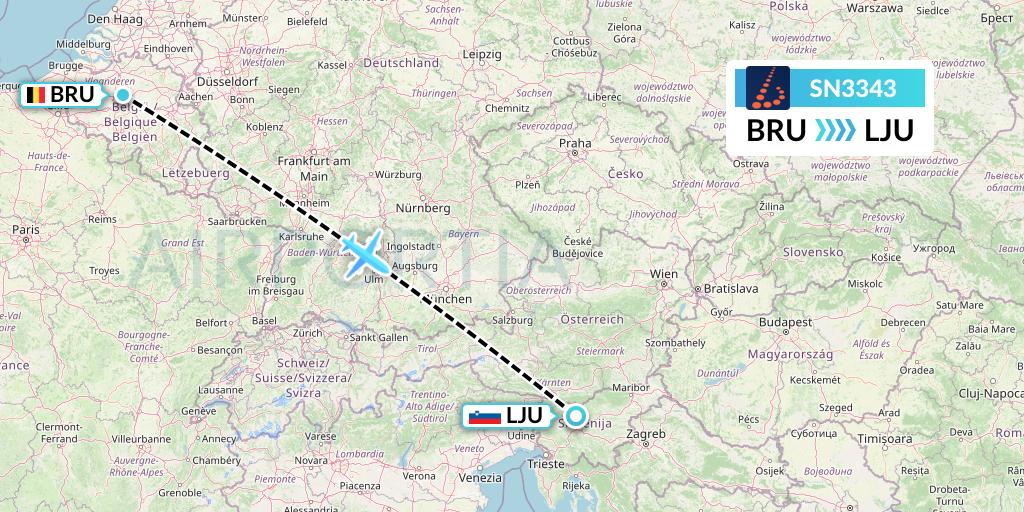 SN3343 Brussels Airlines Flight Map: Brussels to Ljubljana