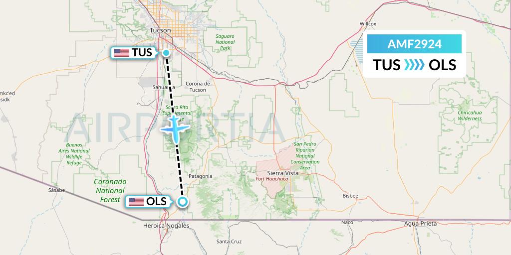 AMF2924 Ameriflight Flight Map: Tucson to Nogales