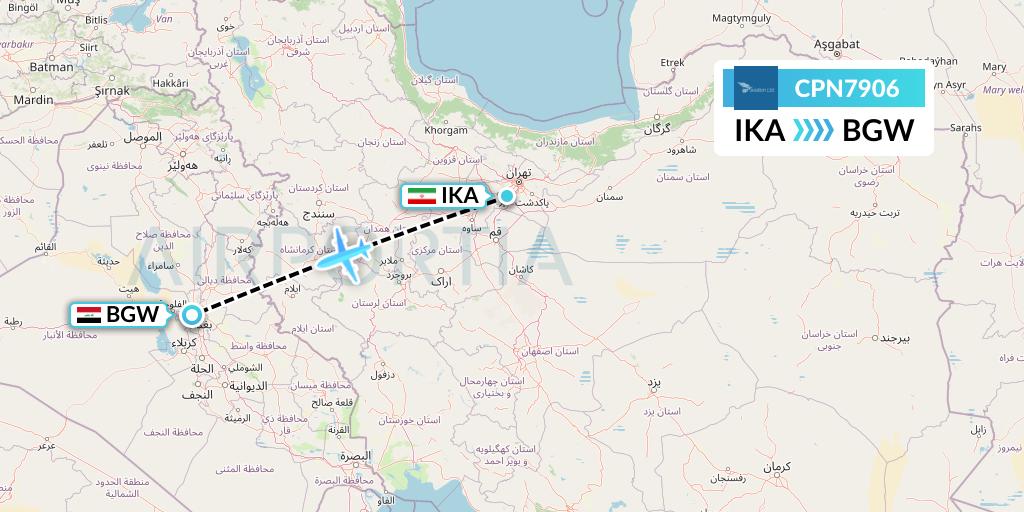 CPN7906 Caspian Airlines Flight Map: Tehran to Baghdad