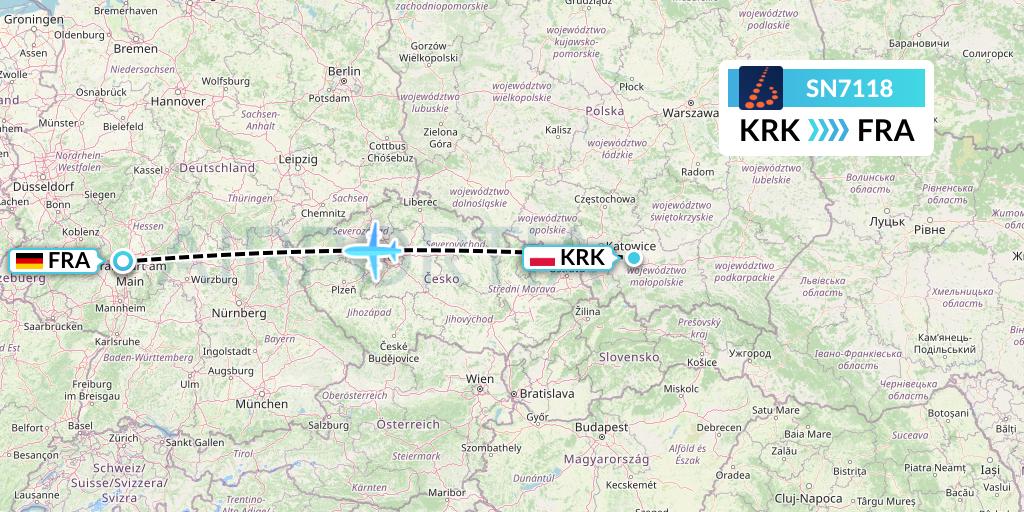 SN7118 Brussels Airlines Flight Map: Krakow to Frankfurt