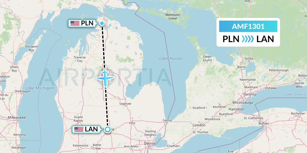 AMF1301 Ameriflight Flight Map: Pellston to Lansing