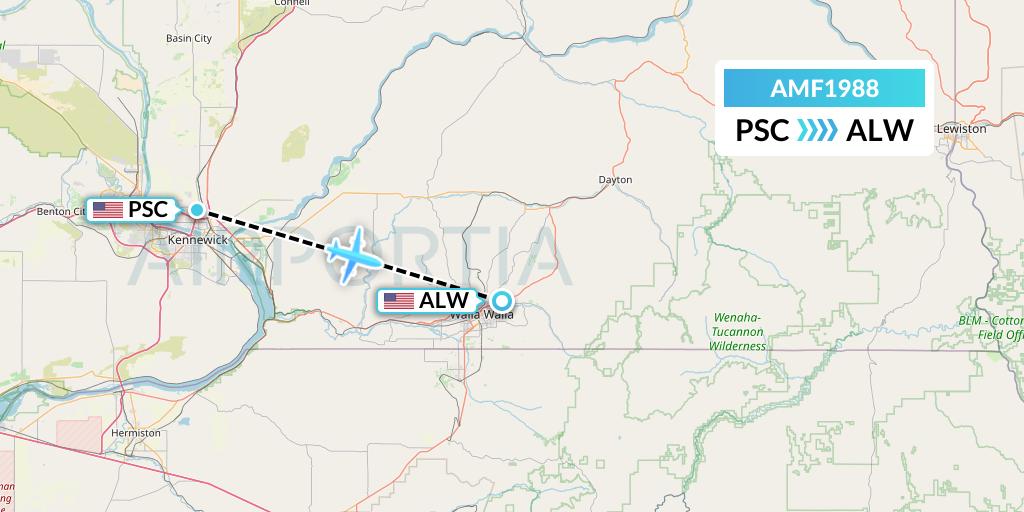 AMF1988 Ameriflight Flight Map: Pasco to Walla Walla