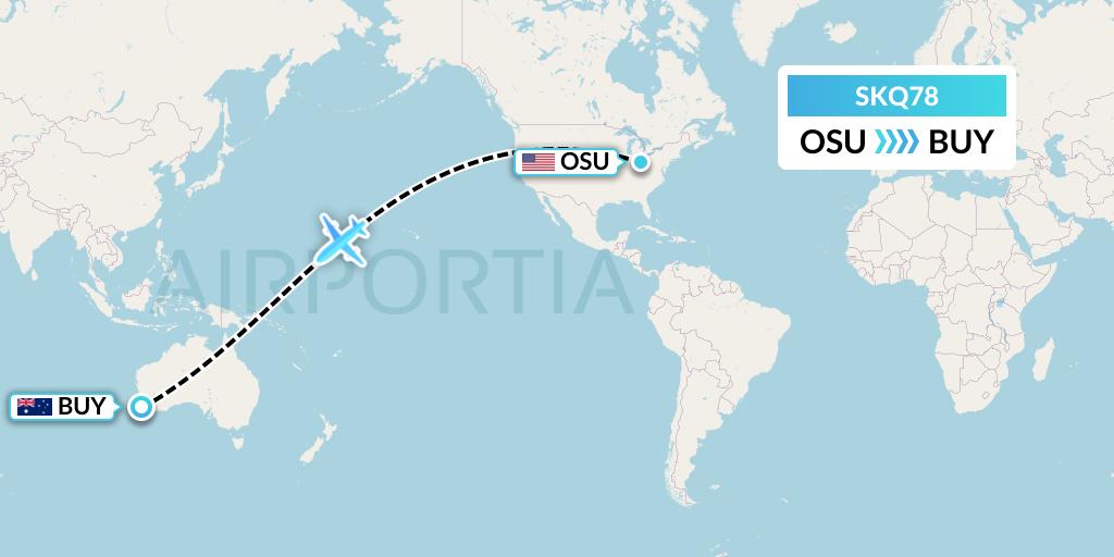 SKQ78 Labcorp Flight Map: Columbus to Bunbury
