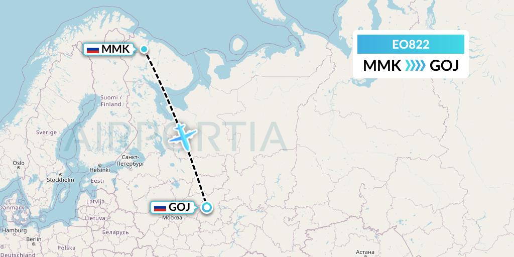 EO822 Pegas Fly Flight Map: Murmansk to Nizhny Novgorod