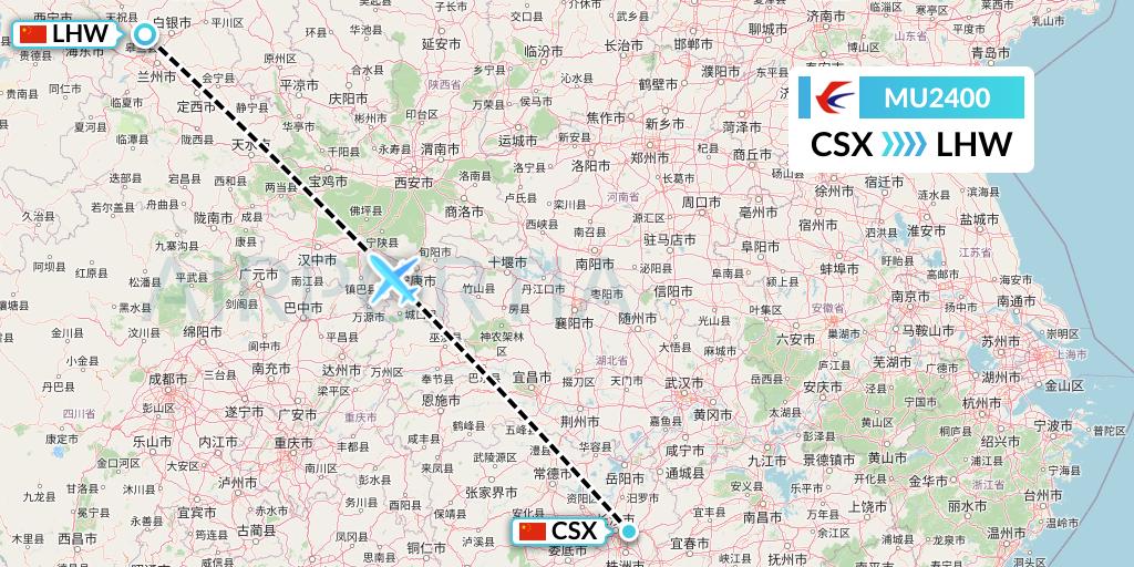 MU2400 China Eastern Airlines Flight Map: Changsha to Lanzhou