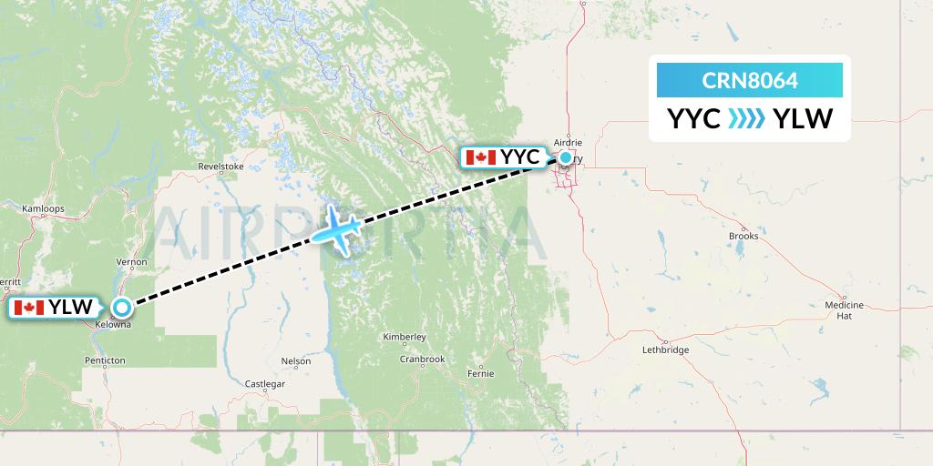 CRN8064 Aerocaribbean Flight Map: Calgary to Kelowna