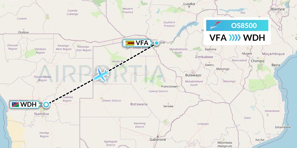 OS8500 Austrian Airlines Flight Map: Victoria Falls to Windhoek
