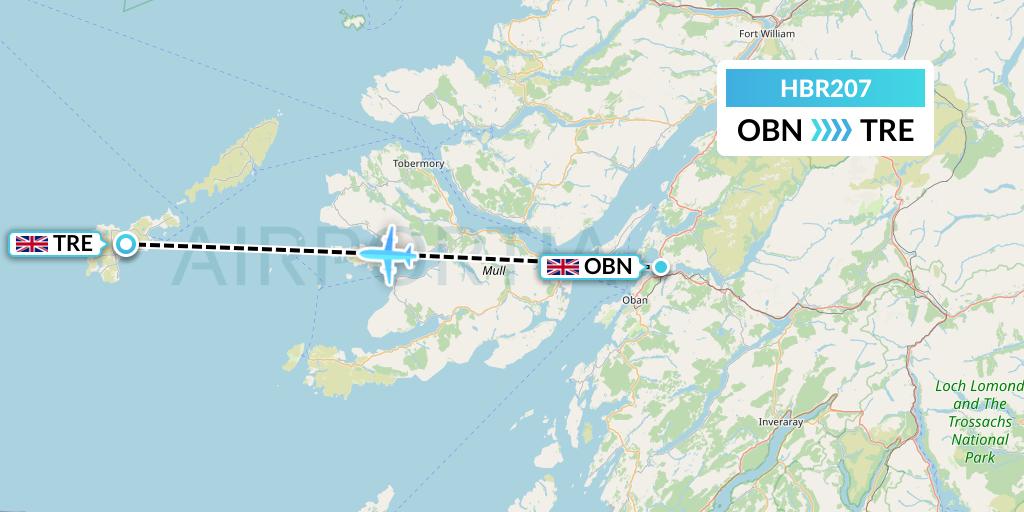 HBR207 Hebridean Air Services Flight Map: North Connel to Tiree