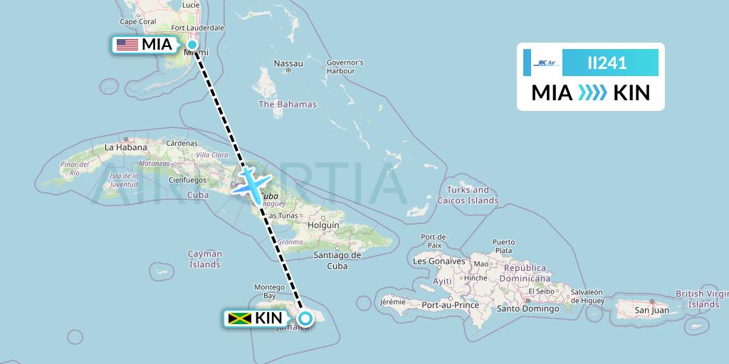 II241 IBC Airways Flight Map: Miami to Kingston