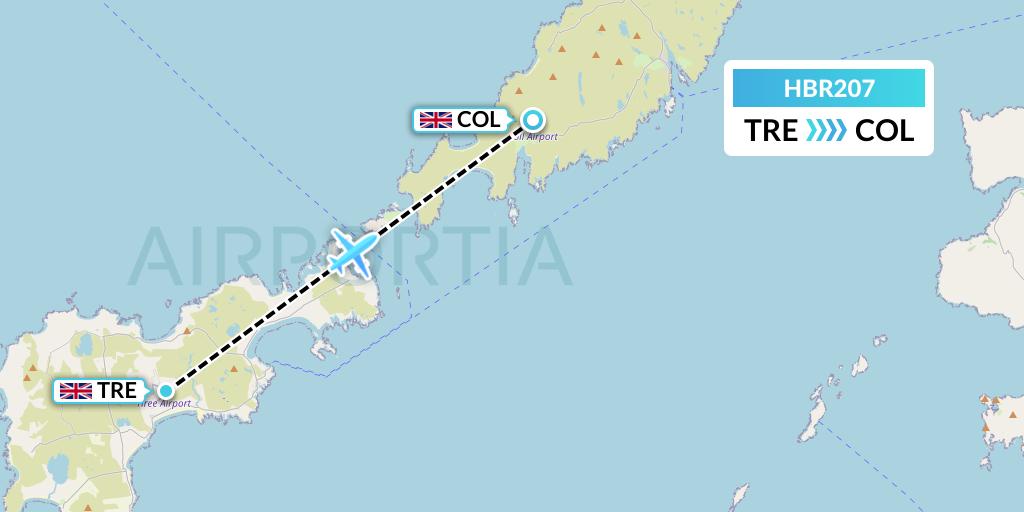 HBR207 Hebridean Air Services Flight Map: Tiree to Coll Island