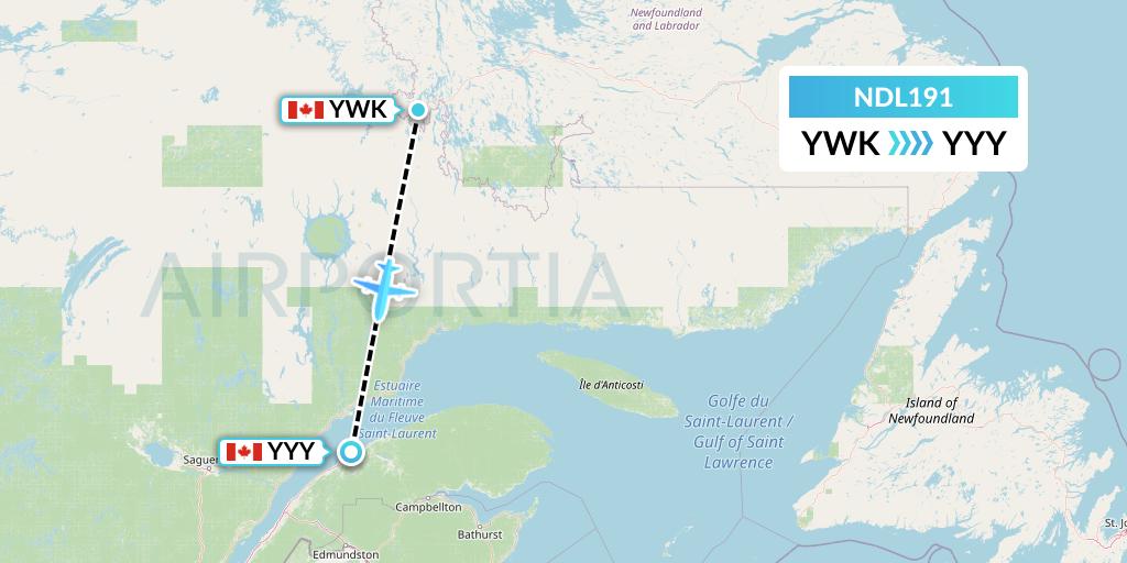 NDL191 Chrono Aviation Flight Map: Wabush to Mont-Joli