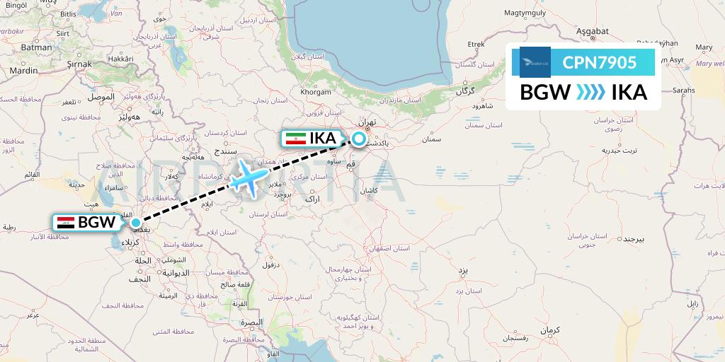 CPN7905 Caspian Airlines Flight Map: Baghdad to Tehran