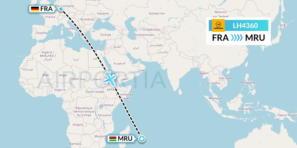 LH4360 Lufthansa Flight Map: Frankfurt to Port Louis